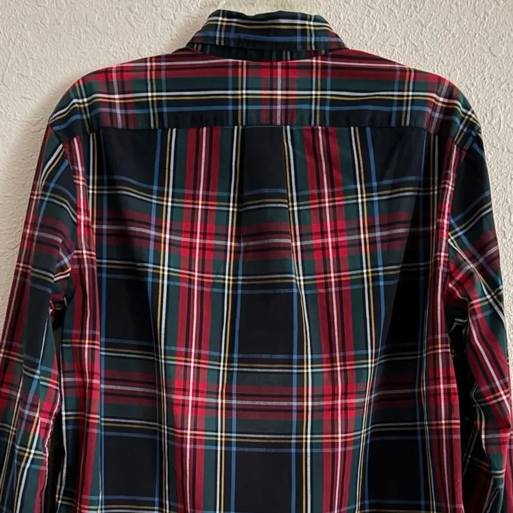 J Crew Holiday Tartan Shirt Mens Size M Organic Cotton Stretch Slim Plaid Work